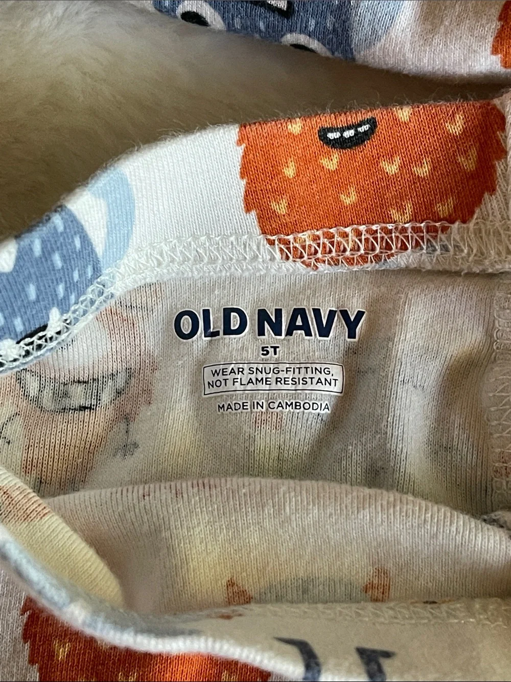 Old Navy Kids Monster Pajama Set - Light Blue, Orange, Yellow SZ 5T